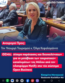 Παράταση πλατφόρμας open bussines - Ευχαριστήριο Σωματείου Ενοικιαζόμενων δωματίων Μήλου